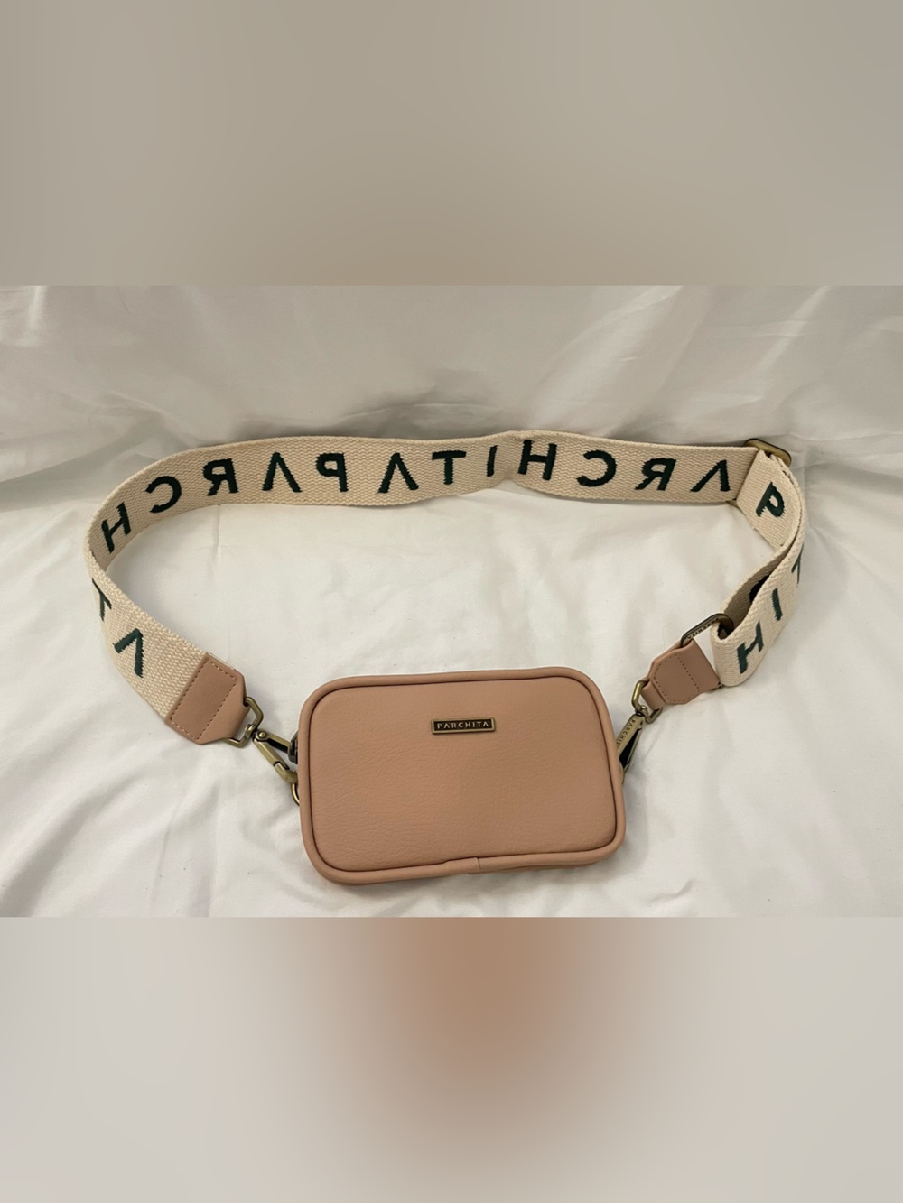 Women’s Crossbody Camera Bag with Adjustable Logo Strap - Blush